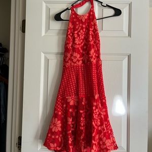 Parker red scalloped dress Sz S